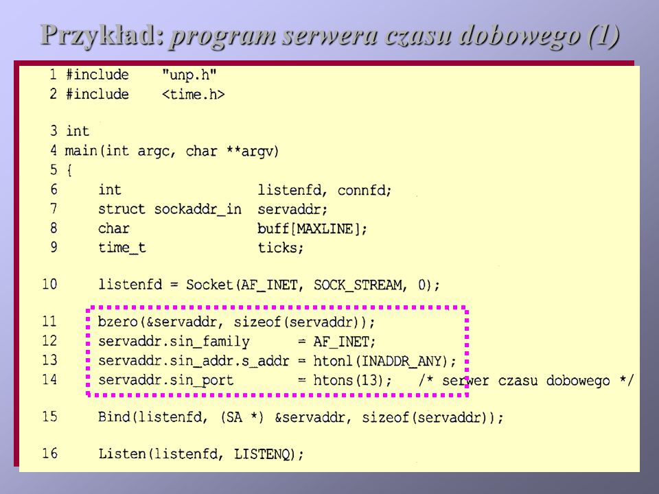 Przykład: program serwera czasu dobowego (1)