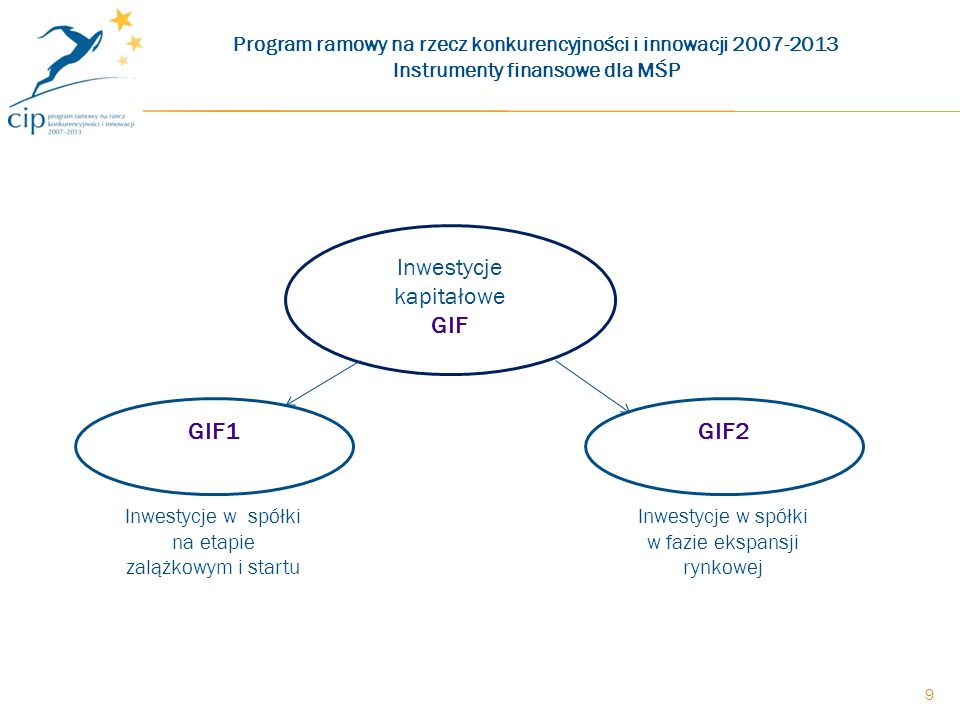 Inwestycje kapitałowe GIF GIF1 Inwestycje w spółki na etapie zalążkowym i startu GIF2 Inwestycje w spółki w fazie ekspansji rynkowej 9