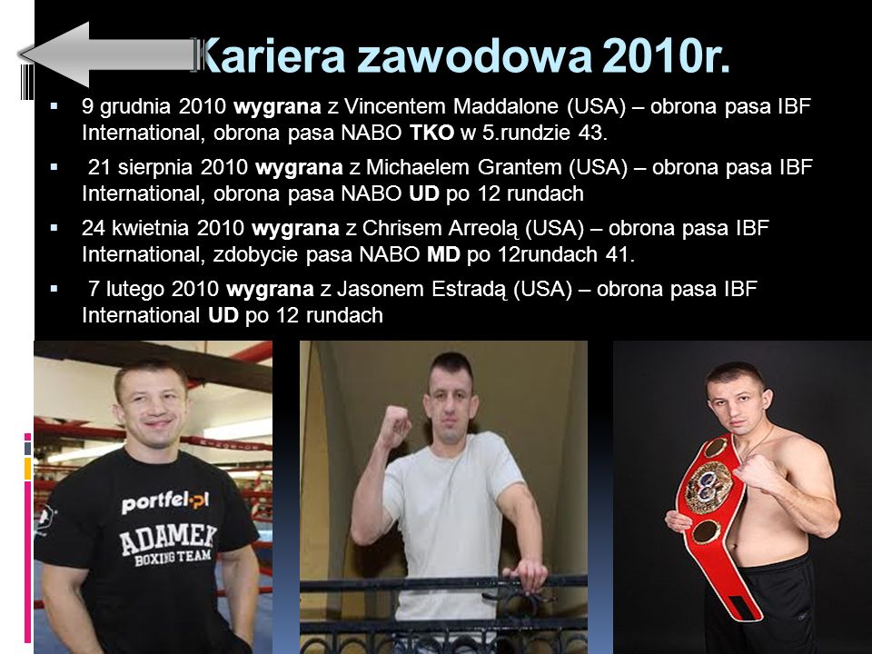 Waga ciężka 18 października 2009 roku Adamek oficjalnie zrzekł się mistrzowskiego tytułu IBF, aby przejść do wyższej kategorii wagowej i walczyć przeciwko Andrzejowi Gołocie o interkontynentalny pas IBF w wadze ciężkiej.