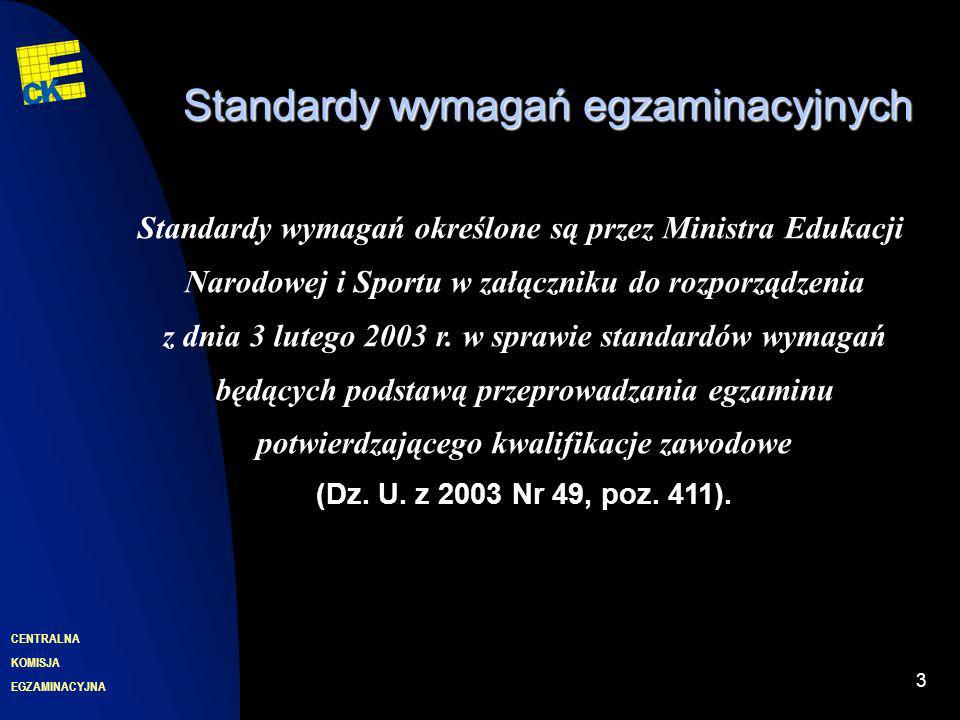 EGZAMINACYJNA CENTRALNA KOMISJA 3 Standardy wymagań egzaminacyjnych Standardy wymagań określone są przez Ministra Edukacji Narodowej i Sportu w załączniku do rozporządzenia z dnia 3 lutego 2003 r.