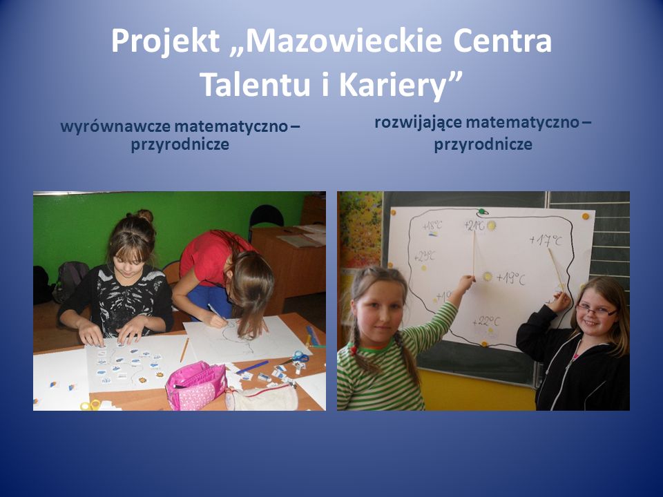 Projekt Mazowieckie Centra Talentu i Kariery wyrównawcze matematyczno – przyrodnicze rozwijające matematyczno – przyrodnicze
