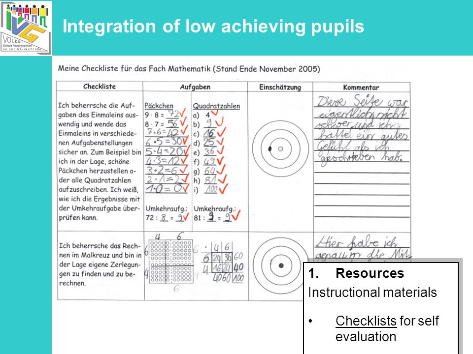 Integration of low achieving pupils