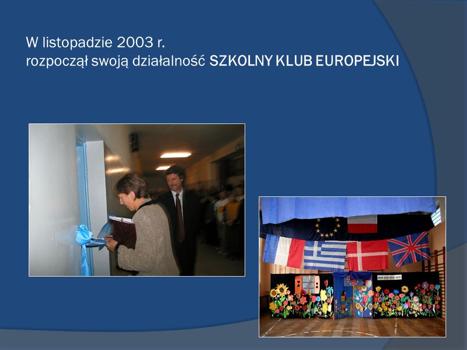 W listopadzie 2003 r. rozpoczął swoją działalność SZKOLNY KLUB EUROPEJSKI