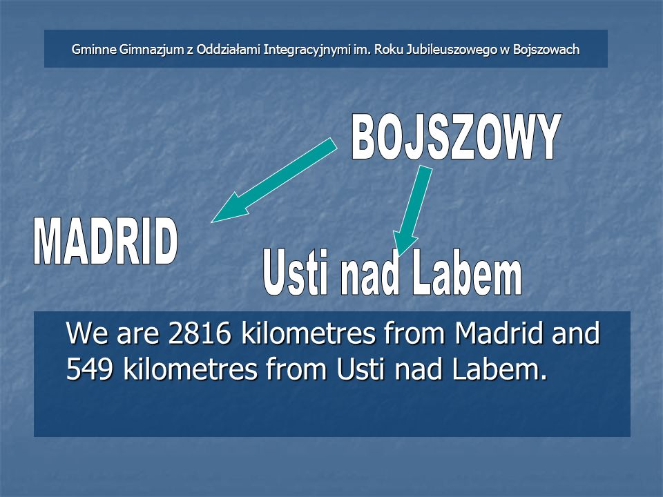 We are 2816 kilometres from Madrid and 549 kilometres from Usti nad Labem.