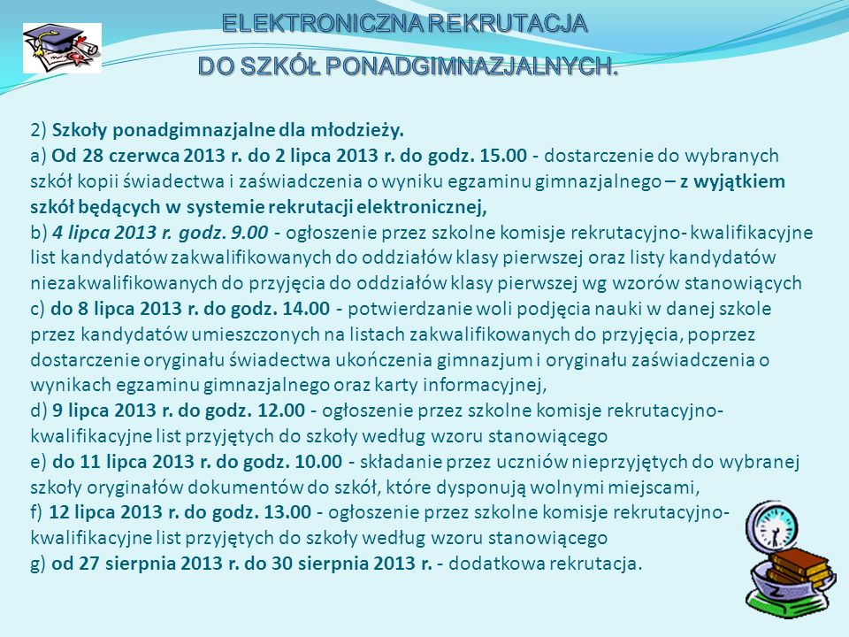 2) Szkoły ponadgimnazjalne dla młodzieży. a) Od 28 czerwca 2013 r.