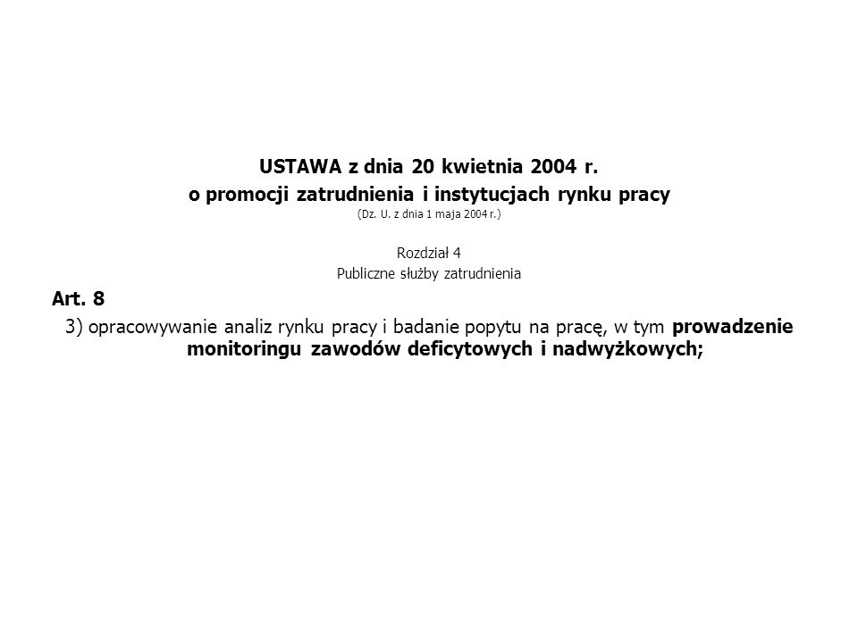USTAWA z dnia 20 kwietnia 2004 r. o promocji zatrudnienia i instytucjach rynku pracy (Dz.