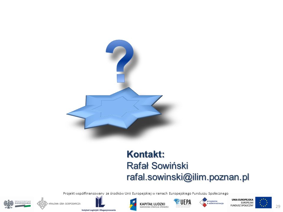 Projekt współfinansowany ze środków Unii Europejskiej w ramach Europejskiego Funduszu Społecznego Kontakt: Rafał Sowiński 29
