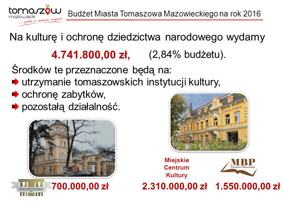 Na kulturę i ochronę dziedzictwa narodowego wydamy ,00 zł, (2,84% budżetu).
