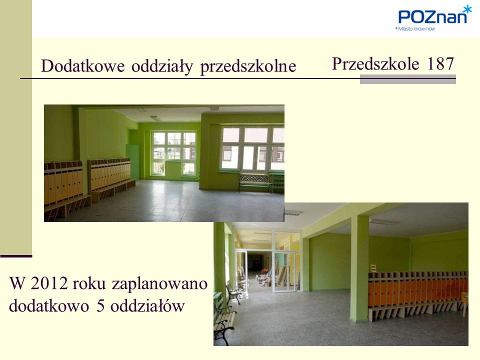 Dodatkowe oddziały przedszkolne Przedszkole 187 W 2012 roku zaplanowano dodatkowo 5 oddziałów