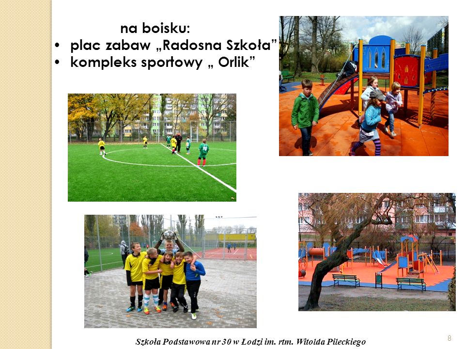 8 na boisku: plac zabaw „Radosna Szkoła kompleks sportowy „ Orlik