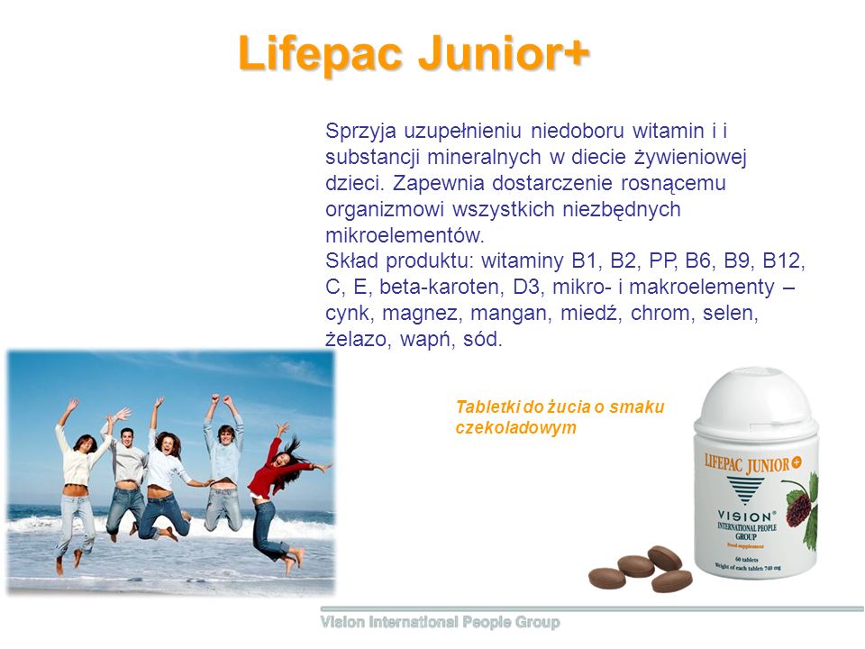 Lifepac Junior+ Sprzyja uzupełnieniu niedoboru witamin i i substancji mineralnych w diecie żywieniowej dzieci.