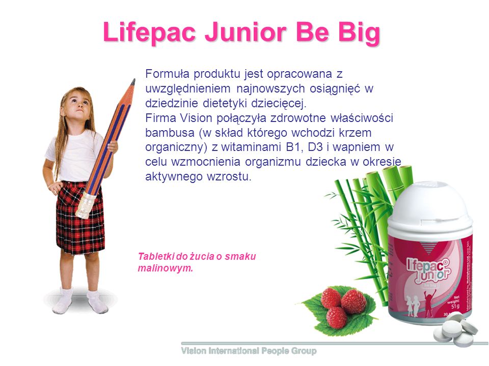 Lifepac Junior Be Big Formuła produktu jest opracowana z uwzględnieniem najnowszych osiągnięć w dziedzinie dietetyki dziecięcej.