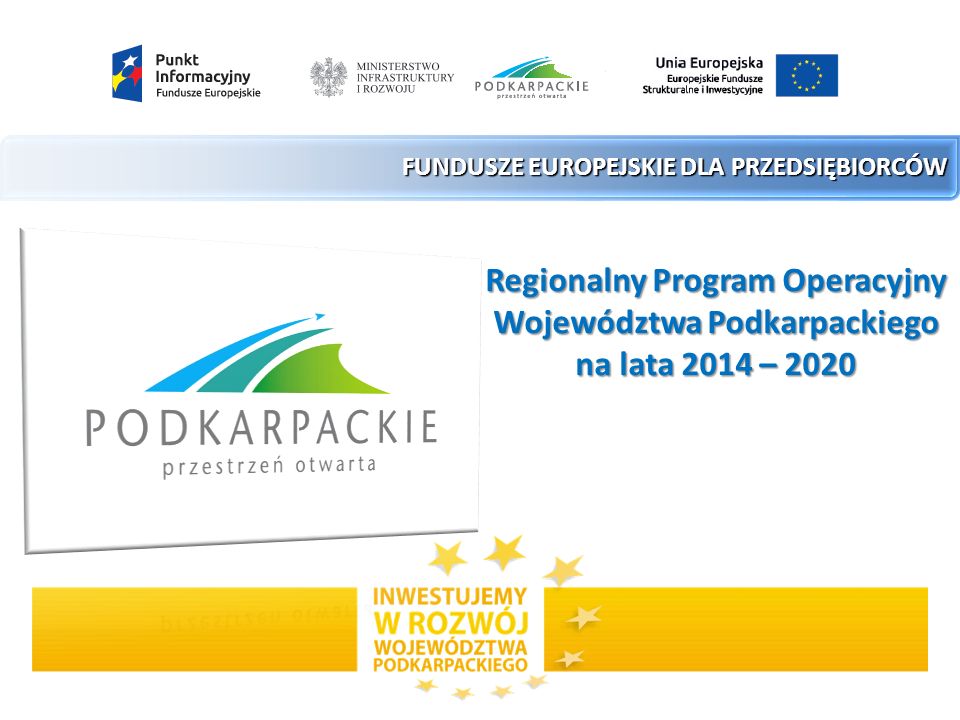 FUNDUSZE EUROPEJSKIE DLA PRZEDSIĘBIORCÓW Regionalny Program Operacyjny Województwa Podkarpackiego na lata 2014 – 2020
