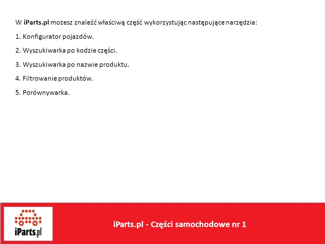 Wstęp W iParts.pl możesz znaleźć właściwą część wykorzystując następujące narzędzia: 1.