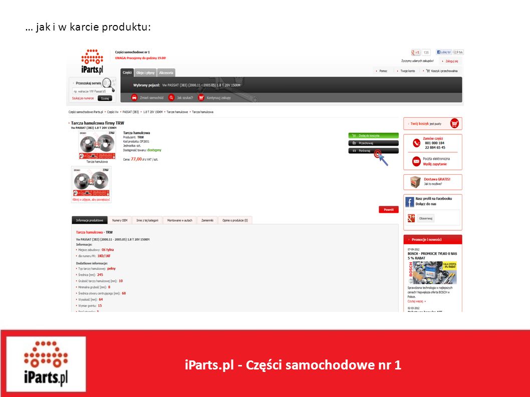 … jak i w karcie produktu: iParts.pl - Części samochodowe nr 1
