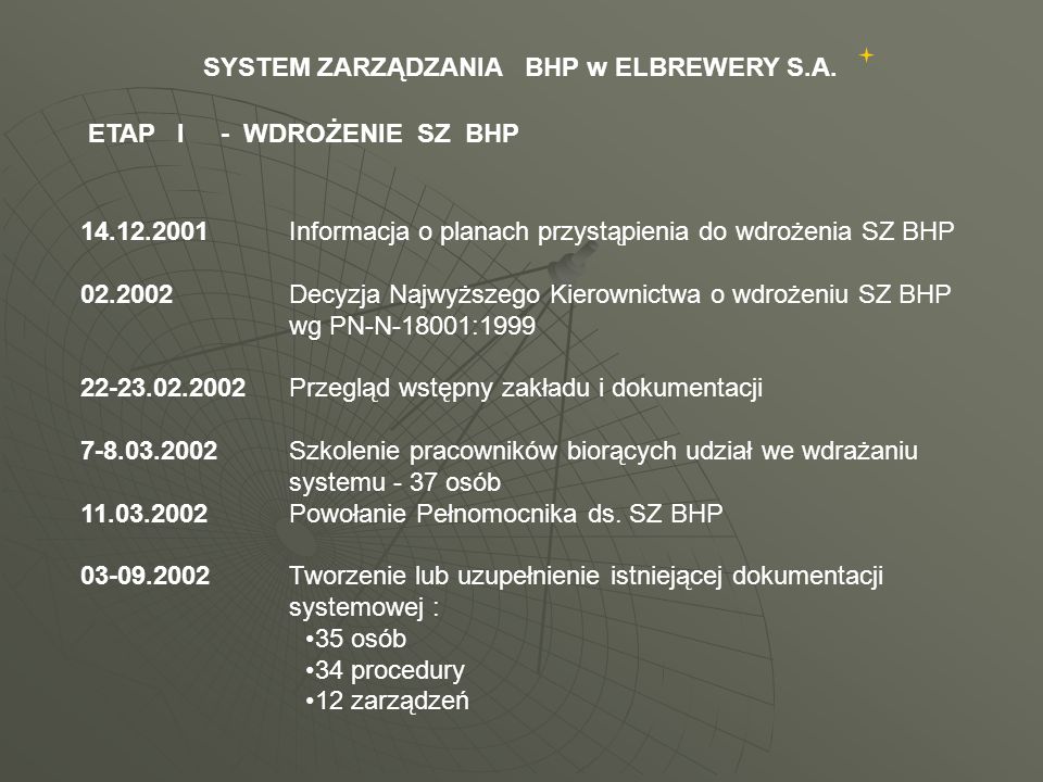 SYSTEM ZARZĄDZANIA BHP w ELBREWERY S.A.