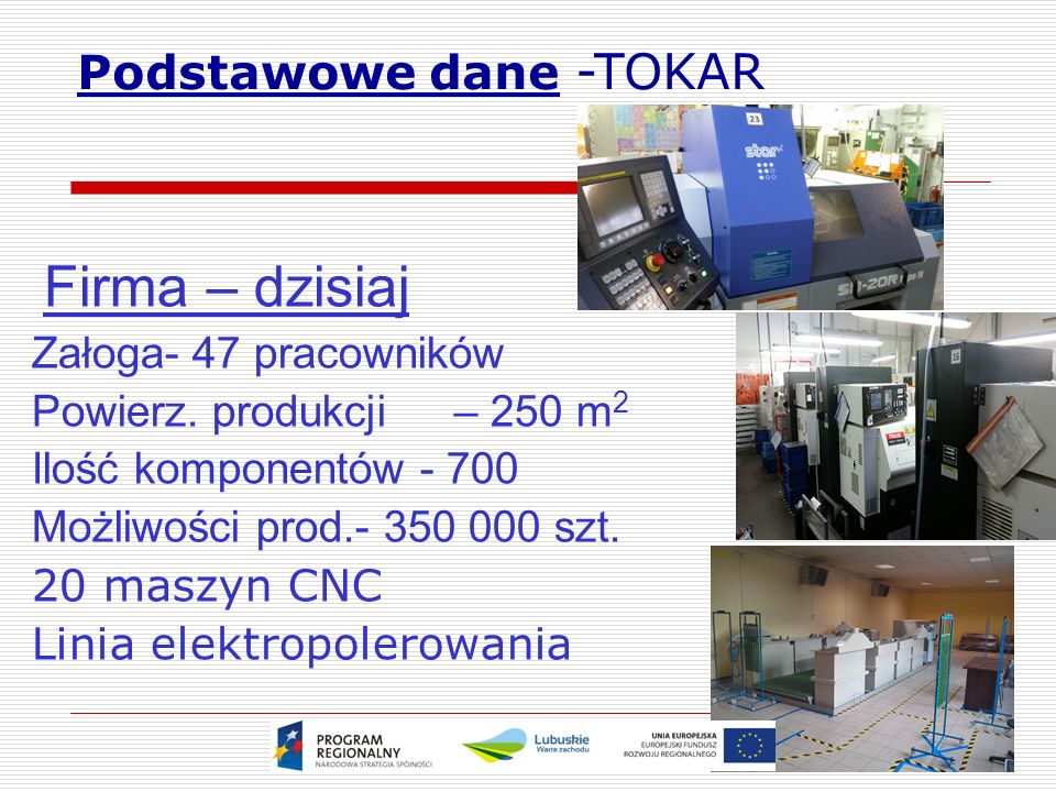 14 Podstawowe dane -TOKAR Firma – dzisiaj Załoga- 47 pracowników Powierz.