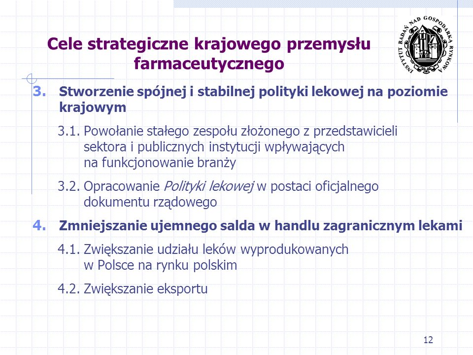 Cele strategiczne krajowego przemysłu farmaceutycznego 3.