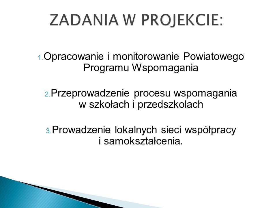 1. Opracowanie i monitorowanie Powiatowego Programu Wspomagania 2.