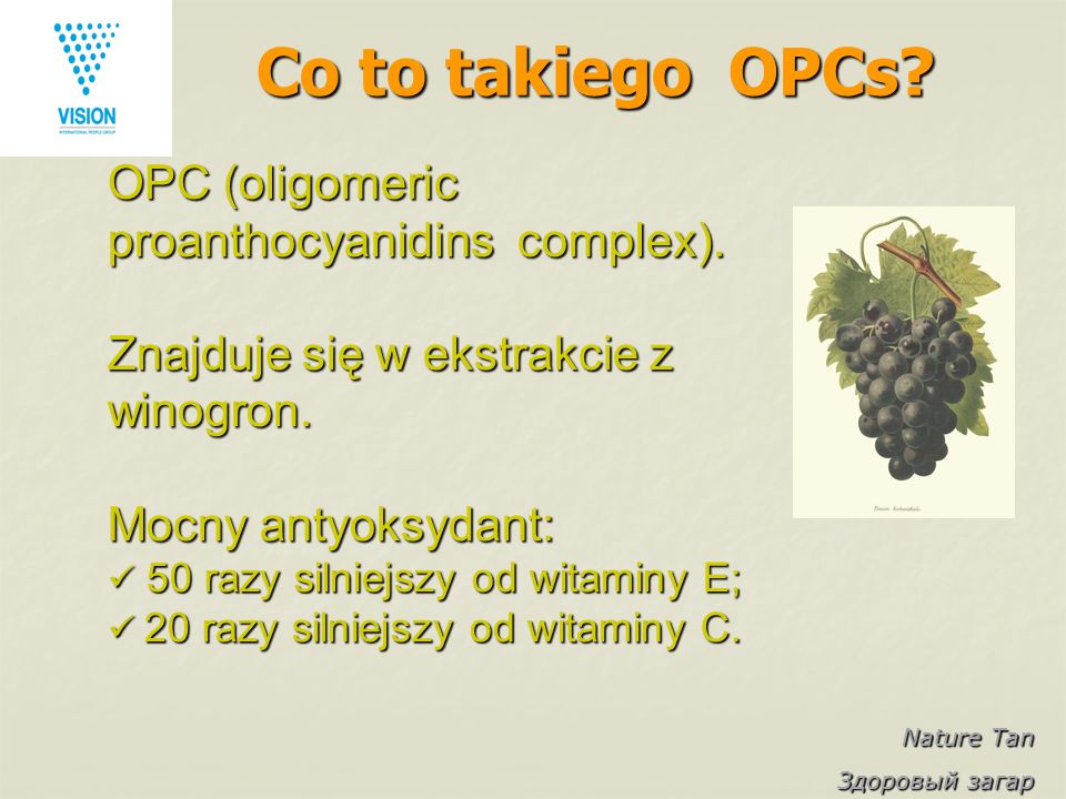 Nature Tan Здоровый загар Co to takiego OPCs. OPC (oligomeric proanthocyanidins complex).
