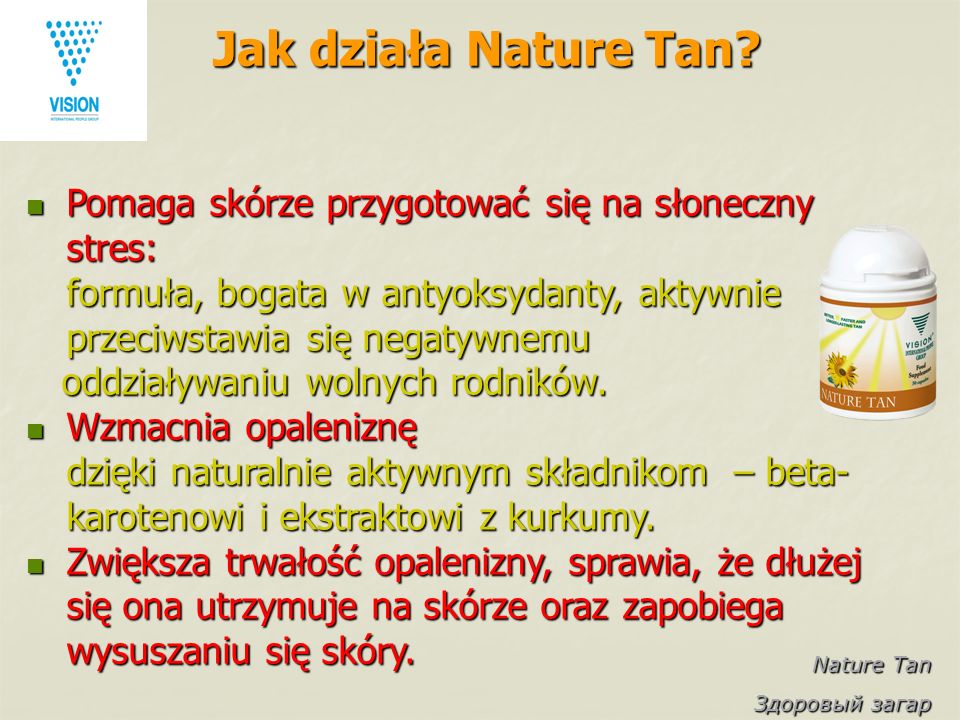 Nature Tan Здоровый загар Jak działa Nature Tan. Jak działa Nature Tan.