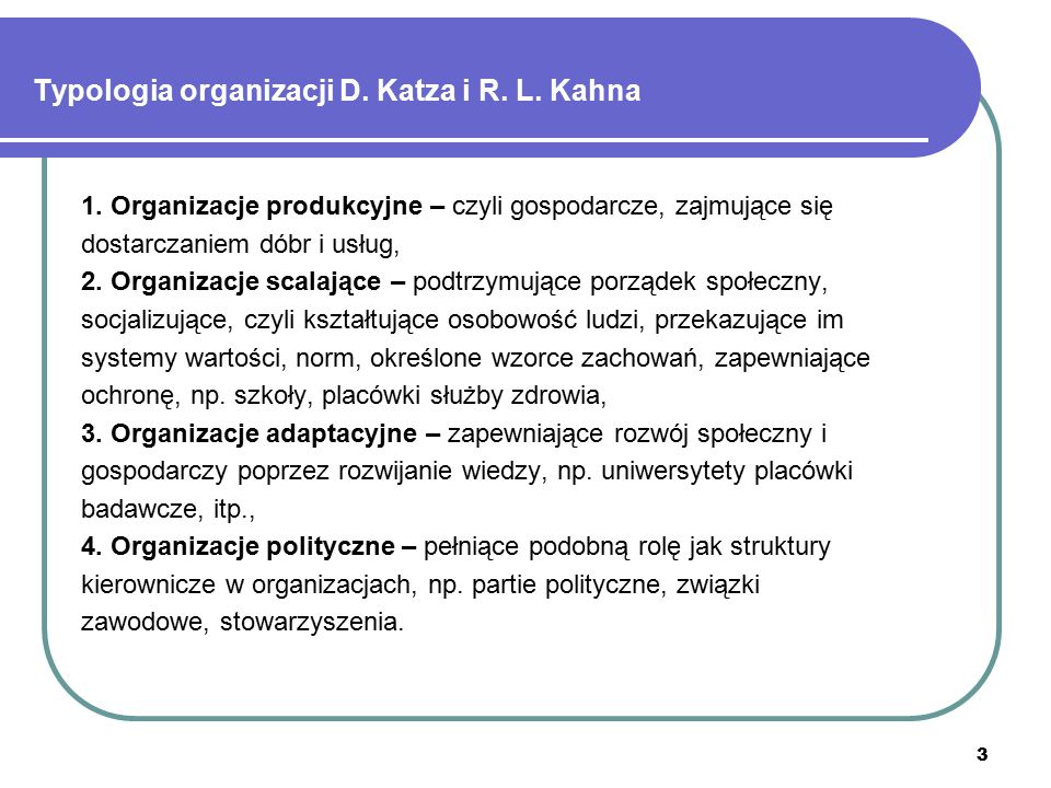 3 Typologia organizacji D. Katza i R. L. Kahna 1.