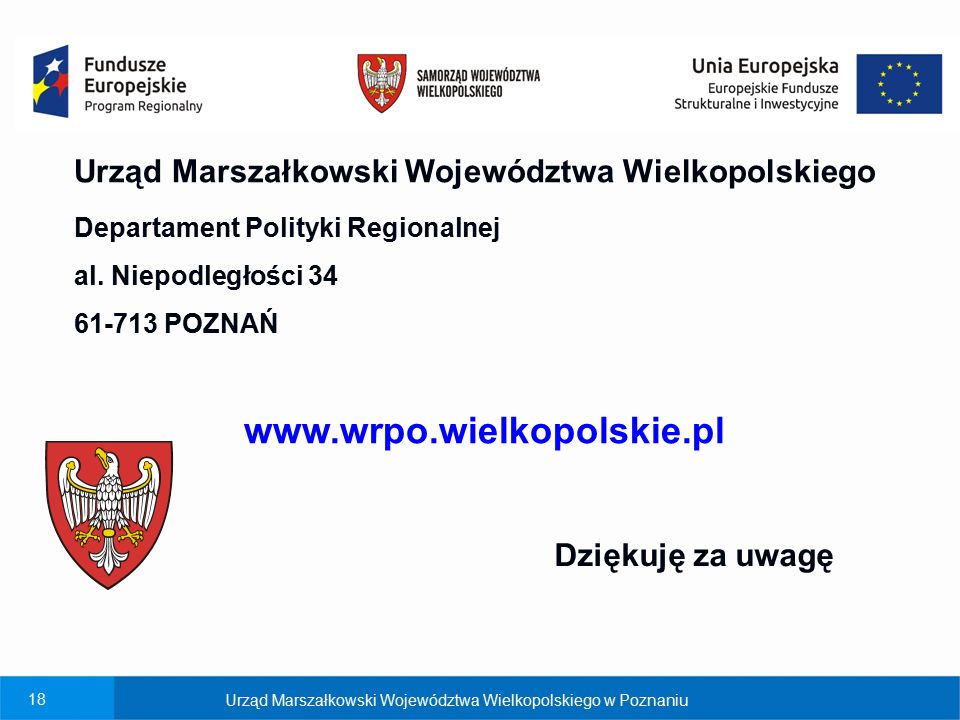 18 Urząd Marszałkowski Województwa Wielkopolskiego Departament Polityki Regionalnej al.