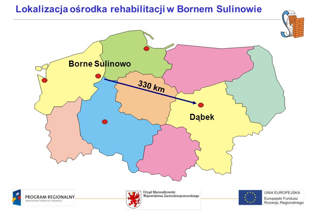 Borne Sulinowo Dąbek 330 km Lokalizacja ośrodka rehabilitacji w Bornem Sulinowie