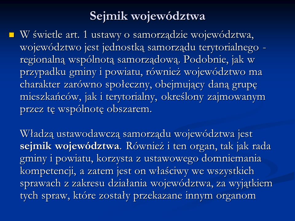 Sejmik województwa W świetle art.