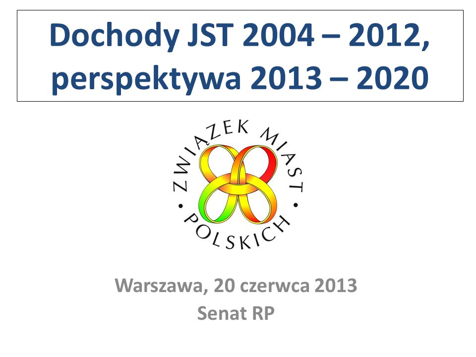 Dochody JST 2004 – 2012, perspektywa 2013 – 2020 Warszawa, 20 czerwca 2013 Senat RP