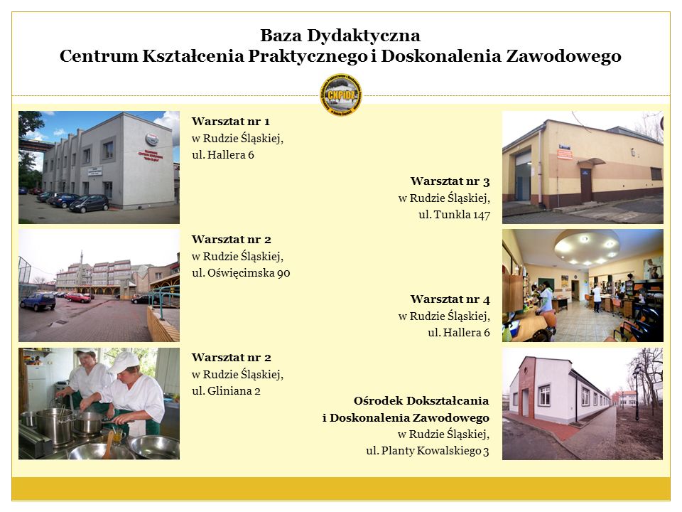 Baza Dydaktyczna Centrum Kształcenia Praktycznego i Doskonalenia Zawodowego Warsztat nr 1 w Rudzie Śląskiej, ul.