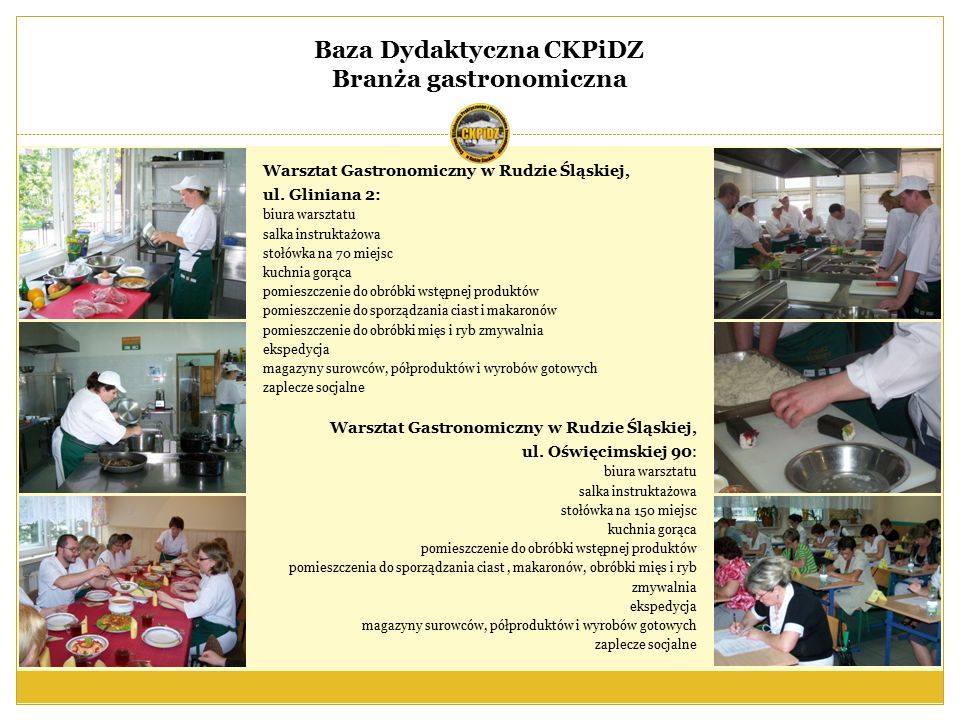 Baza Dydaktyczna CKPiDZ Branża gastronomiczna Warsztat Gastronomiczny w Rudzie Śląskiej, ul.