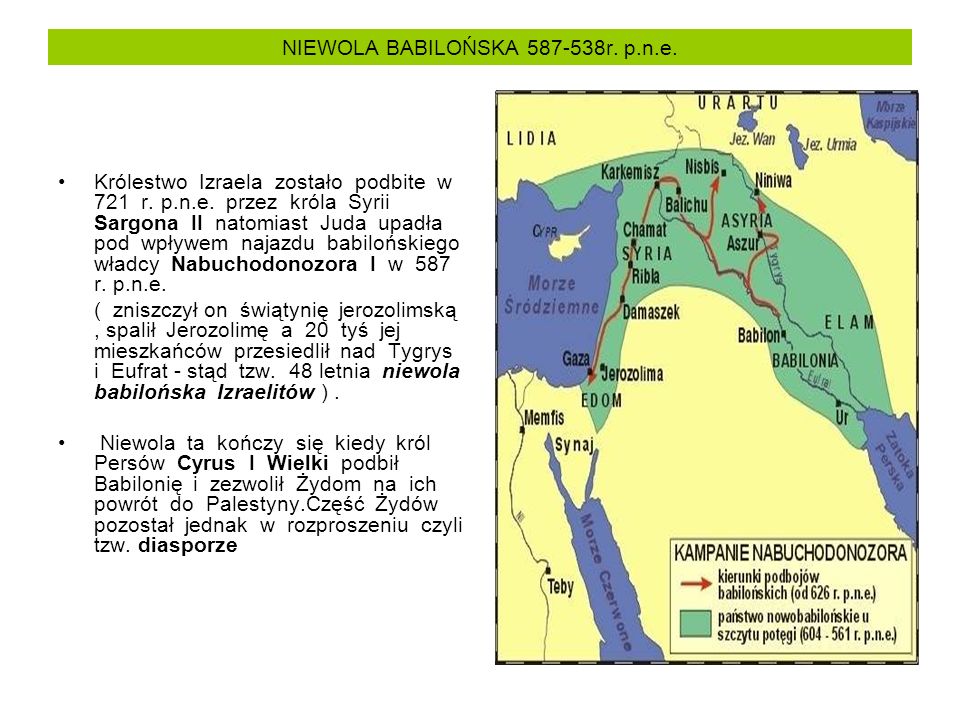 NIEWOLA BABILOŃSKA r. p.n.e. Królestwo Izraela zostało podbite w 721 r.