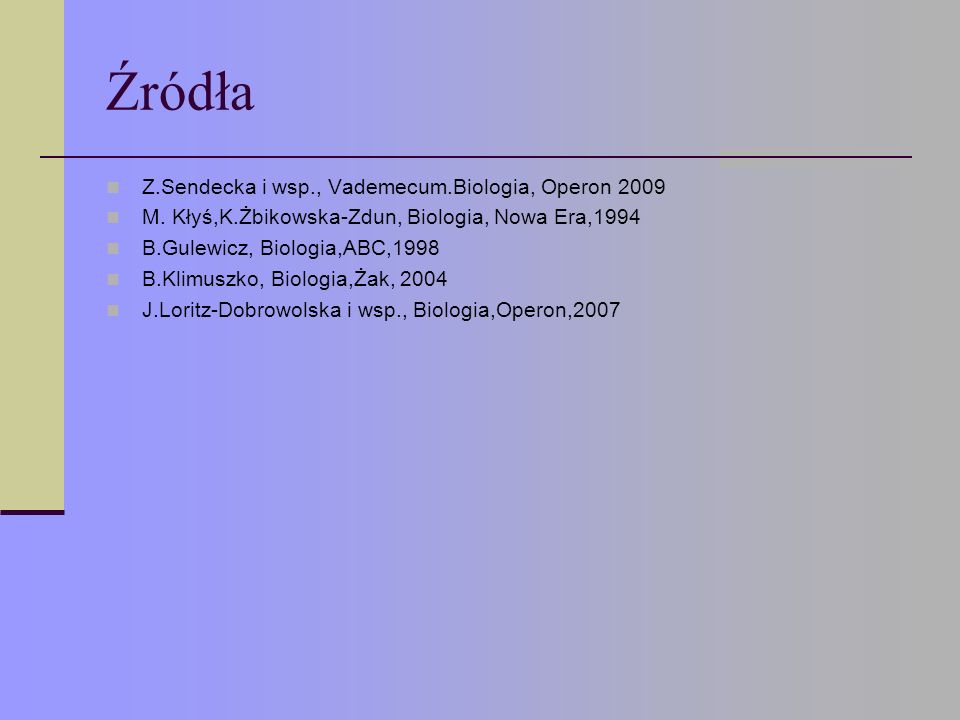 Źródła Z.Sendecka i wsp., Vademecum.Biologia, Operon 2009 M.