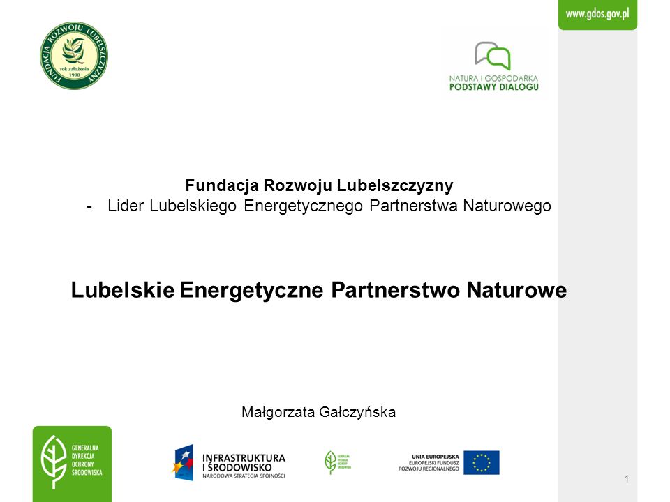 1 Fundacja Rozwoju Lubelszczyzny -Lider Lubelskiego Energetycznego Partnerstwa Naturowego Lubelskie Energetyczne Partnerstwo Naturowe Małgorzata Gałczyńska