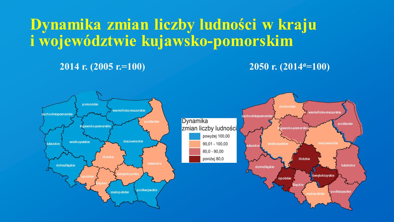 Dynamika zmian liczby ludności w kraju i województwie kujawsko-pomorskim 2014 r.