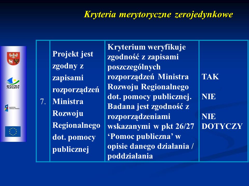 Kryteria merytoryczne zerojedynkowe 7.