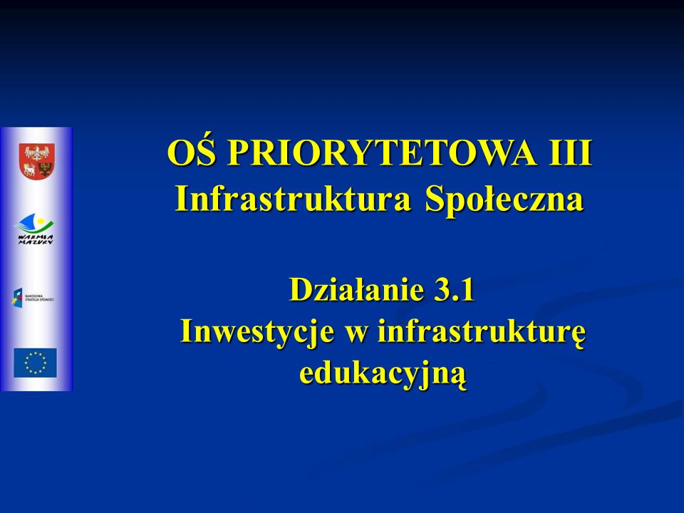 OŚ PRIORYTETOWA III Infrastruktura Społeczna Działanie 3.1 Inwestycje w infrastrukturę edukacyjną