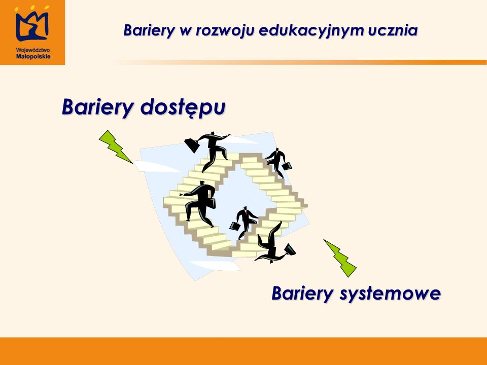 Bariery w rozwoju edukacyjnym ucznia Bariery w rozwoju edukacyjnym ucznia Bariery systemowe Bariery dostępu