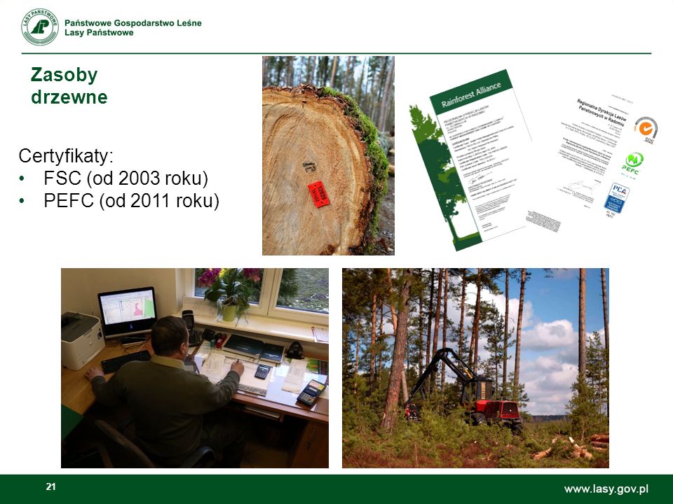 21 Zasoby drzewne Certyfikaty: FSC (od 2003 roku) PEFC (od 2011 roku)