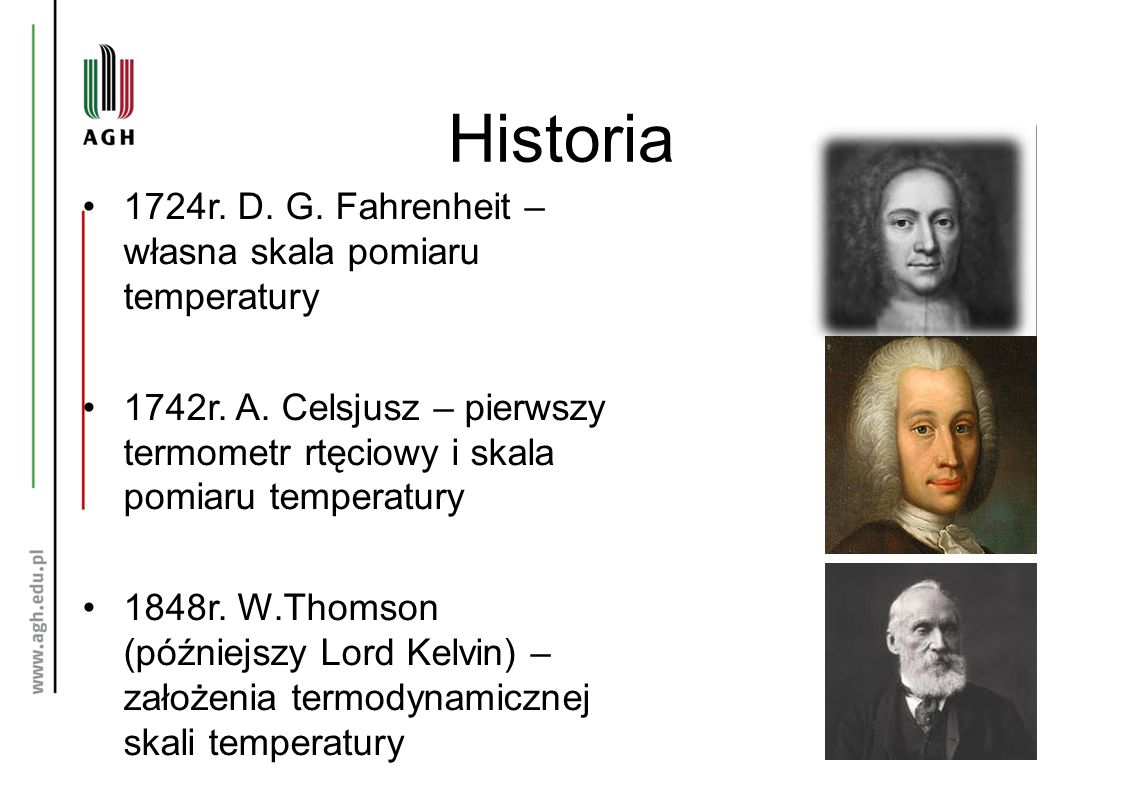 Historia 1724r. D. G. Fahrenheit – własna skala pomiaru temperatury 1742r.