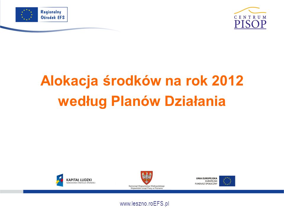 Alokacja środków na rok 2012 według Planów Działania