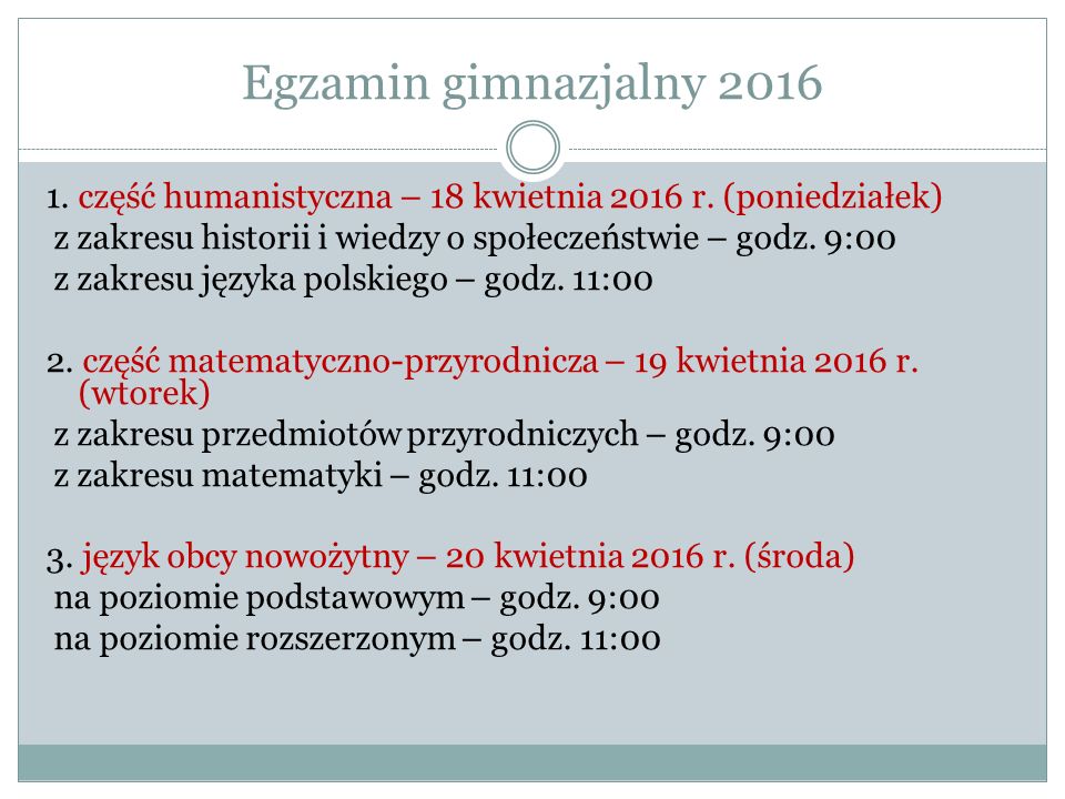 Egzamin gimnazjalny część humanistyczna – 18 kwietnia 2016 r.