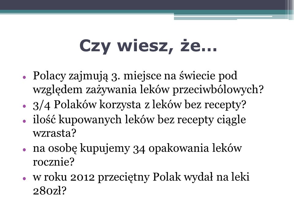 Czy wiesz, że… Polacy zajmują 3. miejsce na świecie pod względem zażywania leków przeciwbólowych.