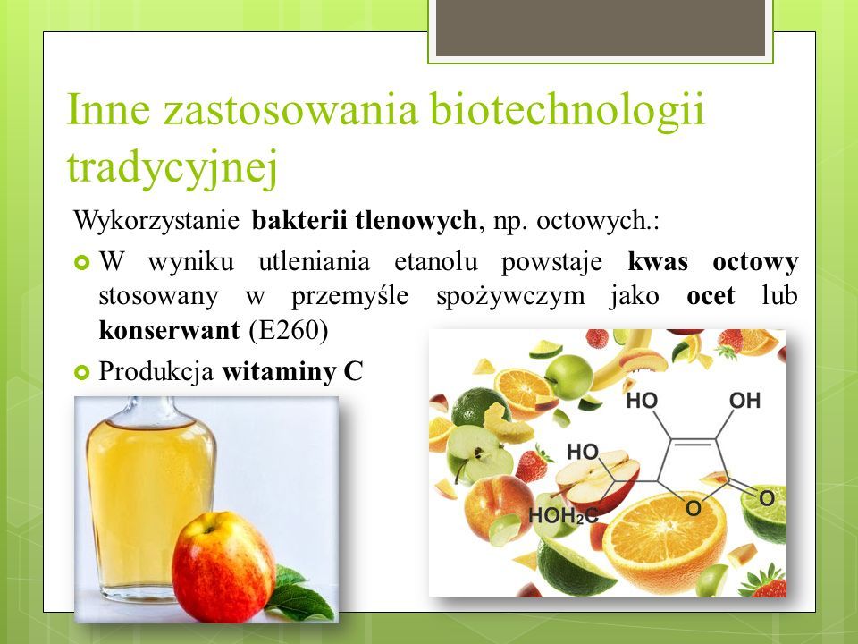 Inne zastosowania biotechnologii tradycyjnej Wykorzystanie bakterii tlenowych, np.